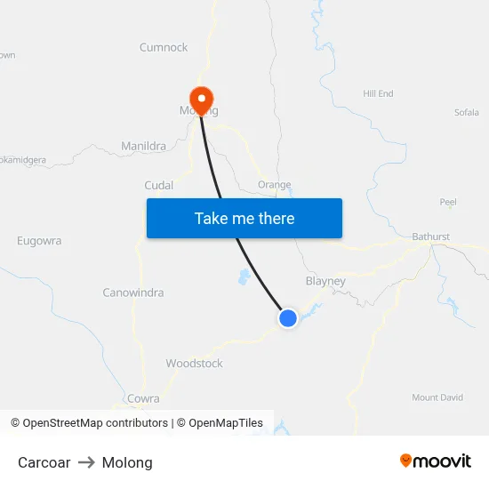 Carcoar to Molong map
