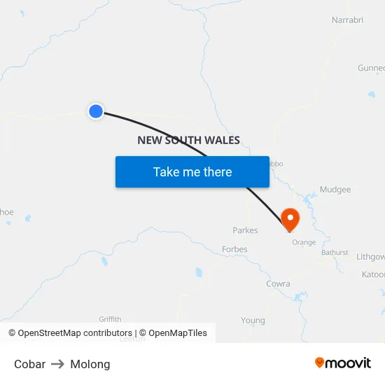 Cobar to Molong map