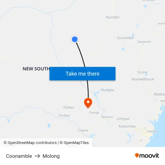 Coonamble to Molong map