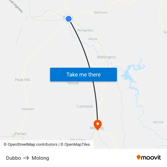 Dubbo to Molong map