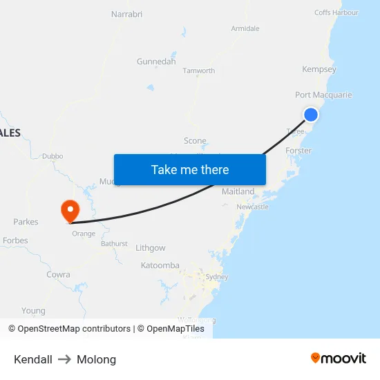 Kendall to Molong map