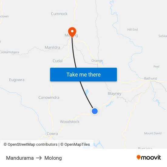 Mandurama to Molong map