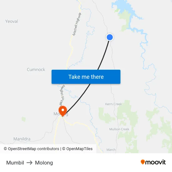 Mumbil to Molong map