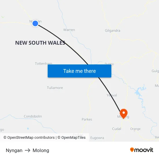 Nyngan to Molong map