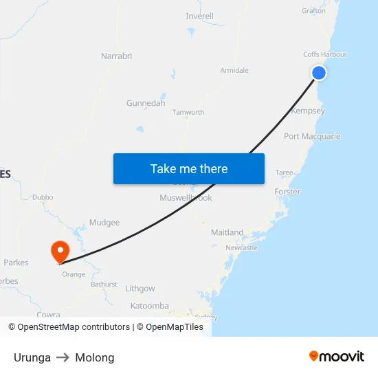 Urunga to Molong map