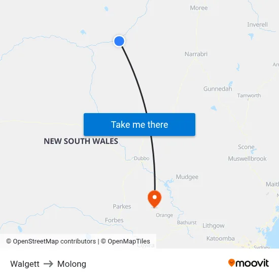Walgett to Molong map