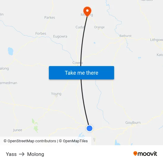 Yass to Molong map