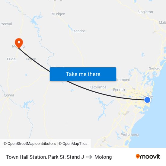 Town Hall Station, Park St, Stand J to Molong map