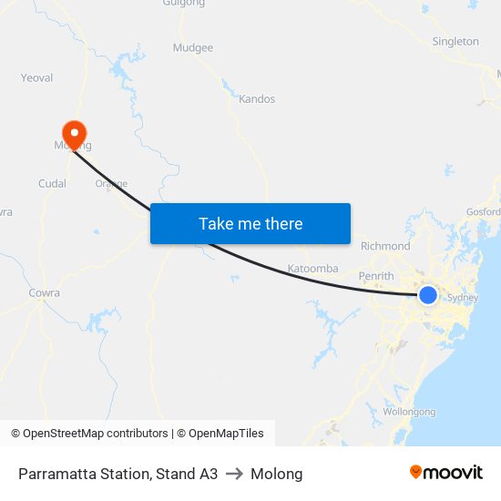 Parramatta Station, Stand A3 to Molong map