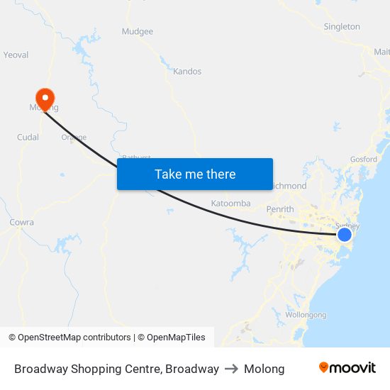 Broadway Shopping Centre, Broadway to Molong map