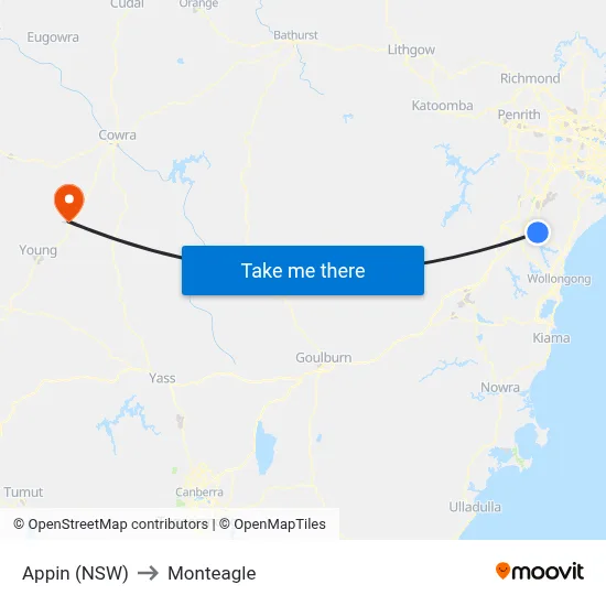 Appin (NSW) to Monteagle map
