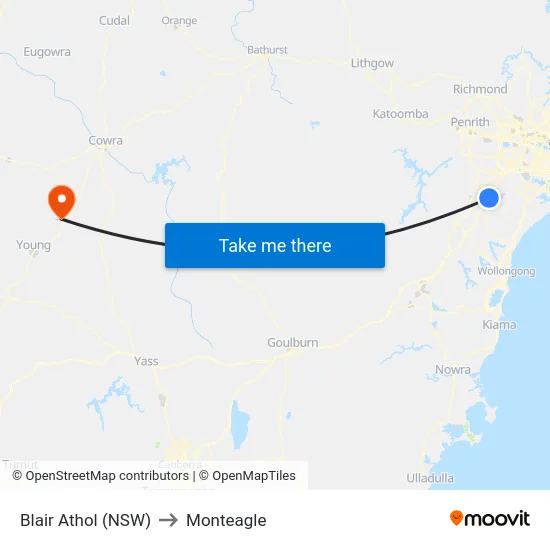Blair Athol (NSW) to Monteagle map