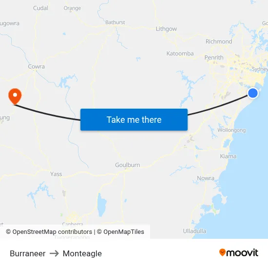 Burraneer to Monteagle map