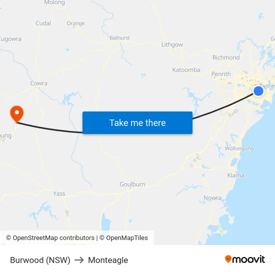 Burwood (NSW) to Monteagle map