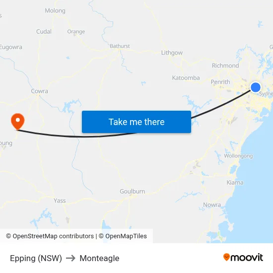 Epping (NSW) to Monteagle map