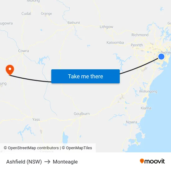 Ashfield (NSW) to Monteagle map