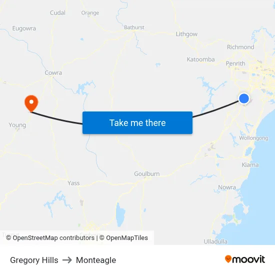 Gregory Hills to Monteagle map