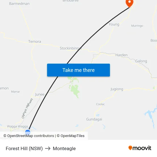 Forest Hill (NSW) to Monteagle map