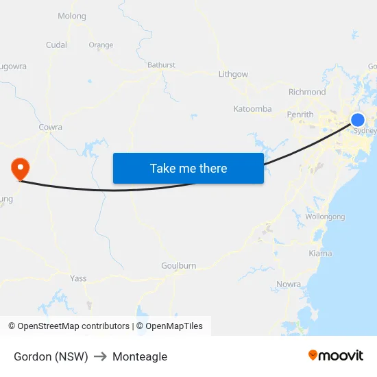 Gordon (NSW) to Monteagle map