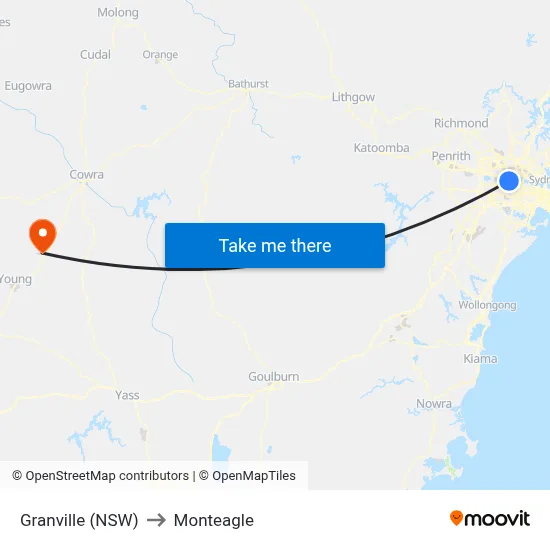 Granville (NSW) to Monteagle map
