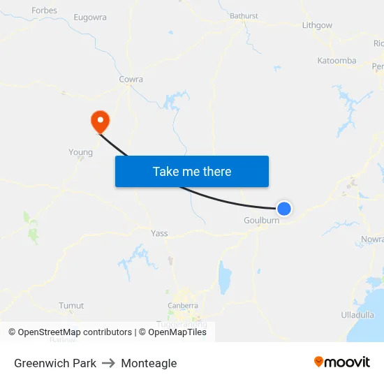 Greenwich Park to Monteagle map