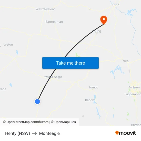 Henty (NSW) to Monteagle map