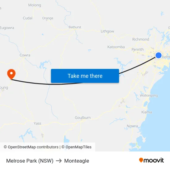 Melrose Park (NSW) to Monteagle map