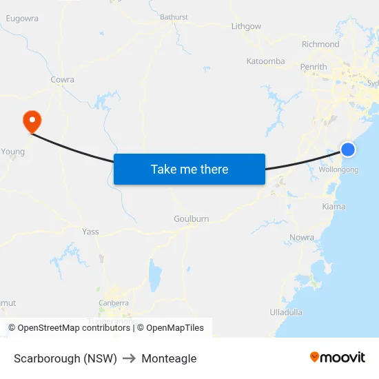 Scarborough (NSW) to Monteagle map