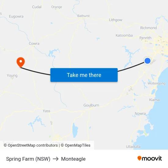 Spring Farm (NSW) to Monteagle map