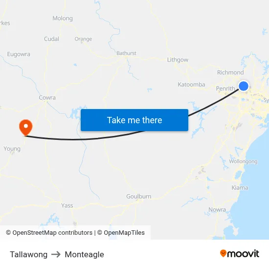 Tallawong to Monteagle map