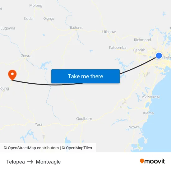 Telopea to Monteagle map