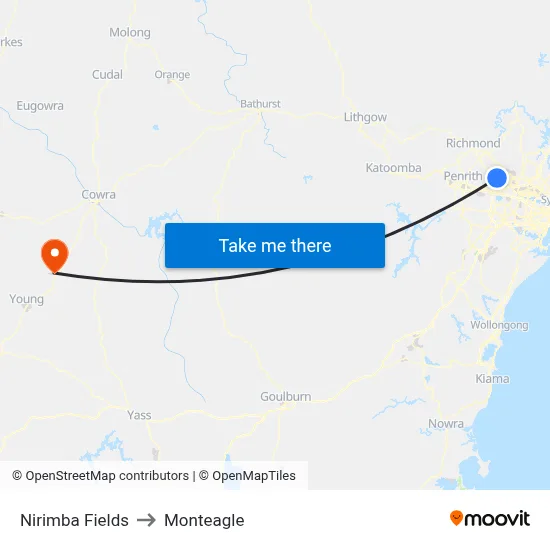 Nirimba Fields to Monteagle map