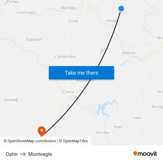 Ophir to Monteagle map