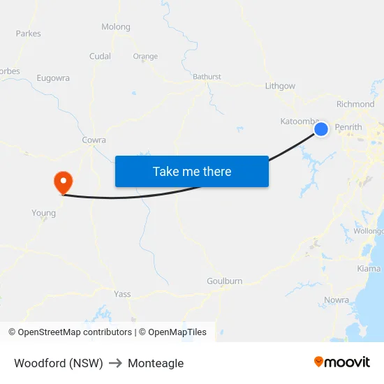 Woodford (NSW) to Monteagle map
