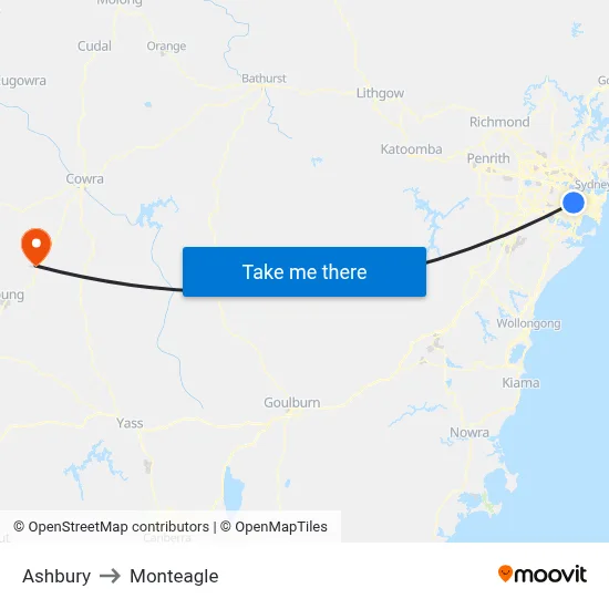 Ashbury to Monteagle map