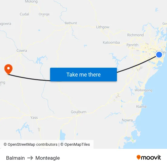 Balmain to Monteagle map