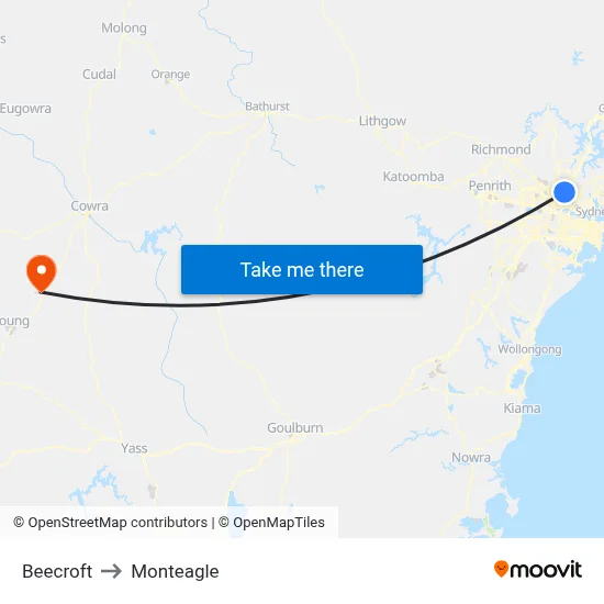 Beecroft to Monteagle map