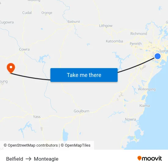 Belfield to Monteagle map