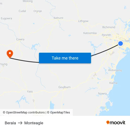 Berala to Monteagle map