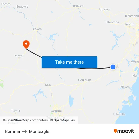 Berrima to Monteagle map