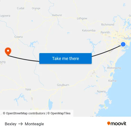 Bexley to Monteagle map