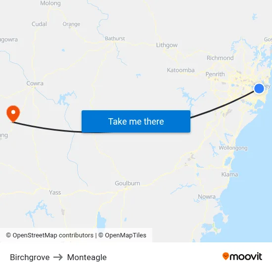 Birchgrove to Monteagle map