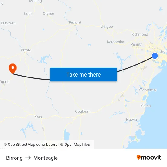 Birrong to Monteagle map