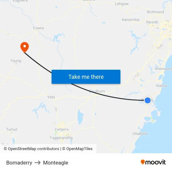 Bomaderry to Monteagle map