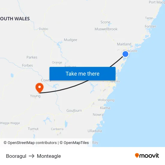 Booragul to Monteagle map