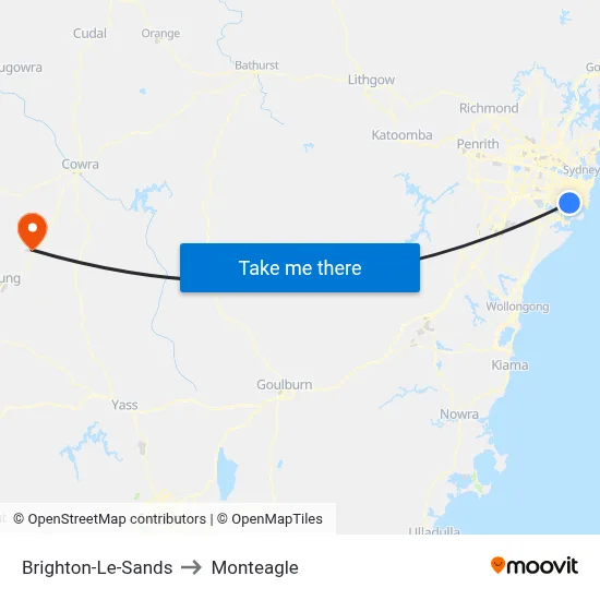 Brighton-Le-Sands to Monteagle map
