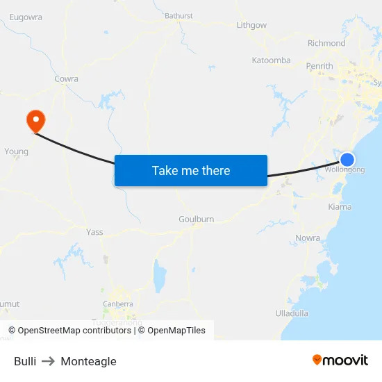 Bulli to Monteagle map