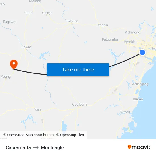 Cabramatta to Monteagle map
