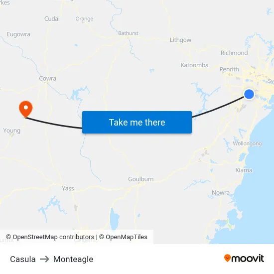 Casula to Monteagle map