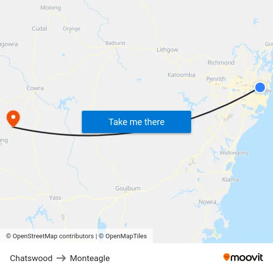 Chatswood to Monteagle map